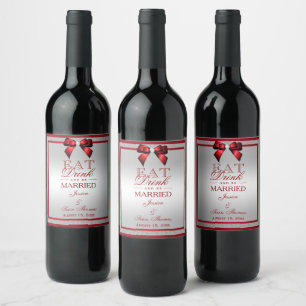 Etiqueta Para Botella De Vino Elegante Boda Purpurina rojo y plateado