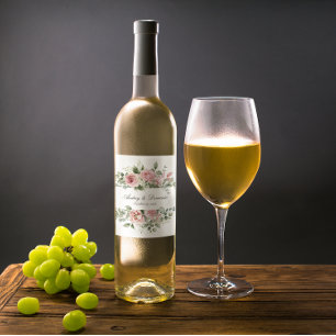 Etiqueta Para Botella De Vino Elegante Boda Rústico de Roses Rosa Botánica Flora