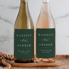 Etiqueta Para Botella De Vino Elegante Boda verde del bosque de caligrafía