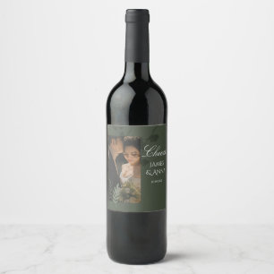 Etiqueta Para Botella De Vino Elegante boda verde oliva personalizable 