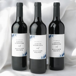 Etiqueta Para Botella De Vino Elegante Boda Vintage Floral Azul Francés
