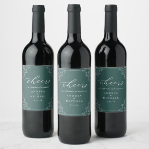 Etiqueta Para Botella De Vino Elegante Boda Vintage Verde Esmeralda