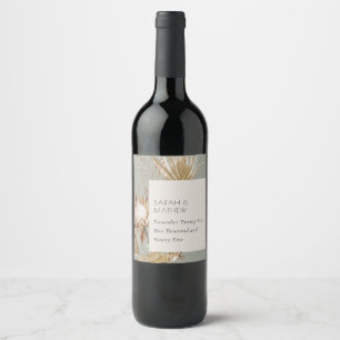 Etiqueta Para Botella De Vino Elegante Boho Saga Protea Verde Dorada Palm Floral