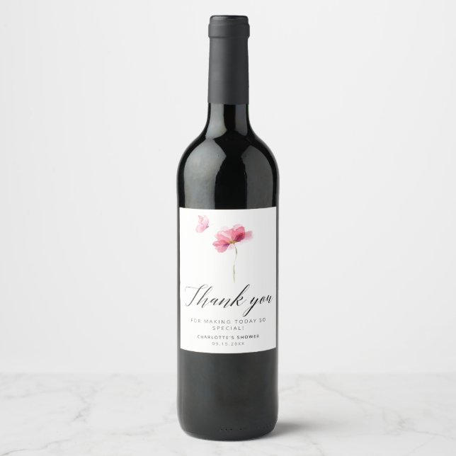 Etiqueta Para Botella De Vino Elegante Bridal Shower Floral (Anverso)