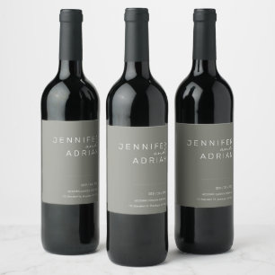 Etiqueta Para Botella De Vino Elegante buque de guerra Gris Vino Mínimo Blanco y
