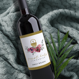 ETIQUETA PARA BOTELLA DE VINO ELEGANTE BURGUNDY GOLD FLORAL PRIMERA COMUNICACIÓN
