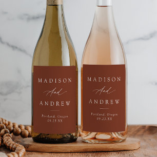 Etiqueta Para Botella De Vino Elegante caligrafía Boda Terracotta