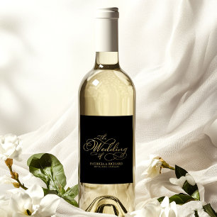Etiqueta Para Botella De Vino Elegante Caligrafía Bodas Negro Dorado Hojalata Fa