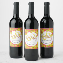 Etiqueta Para Botella De Vino Elegante caligrafía de mariposa dorada Purpurina
