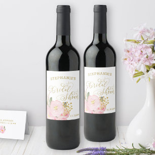 Etiqueta Para Botella De Vino Elegante caligrafía ducha de novia dorada rosada f