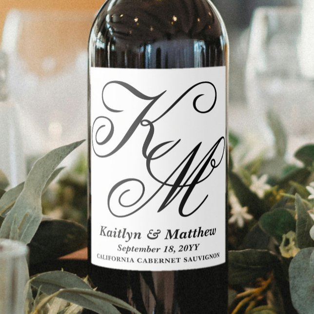 Etiqueta Para Botella De Vino Elegante caligrafía guión Boda monogramado (Subido por el creador)