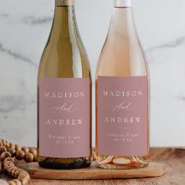 Etiqueta Para Botella De Vino Elegante caligrafía Rosa  Boda