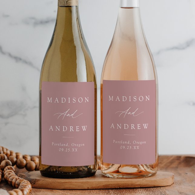 Etiqueta Para Botella De Vino Elegante caligrafía Rosa  Boda (Subido por el creador)