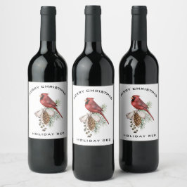 Etiqueta Para Botella De Vino Elegante cardenal de Navidades hermosos festivos