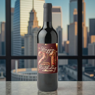 Etiqueta Para Botella De Vino Elegante celebración de cumpleaños 21 de Borgoña y
