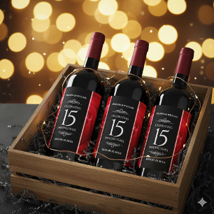 Etiqueta Para Botella De Vino Elegante celebración del 15° Rosa de aniversario d