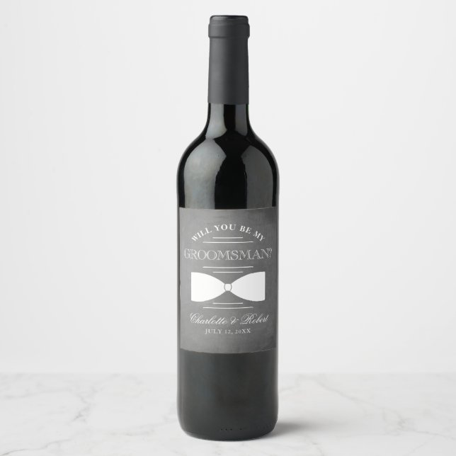 Etiqueta Para Botella De Vino Elegante Chalkboard Groomsman Bow Tie (Anverso)
