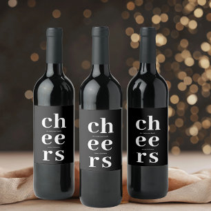 Etiqueta Para Botella De Vino Elegante Cheers Moderno   Minimalista Negro 
