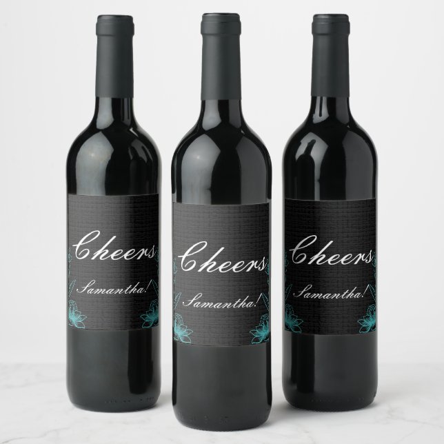 Etiqueta Para Botella De Vino Elegante Cheers Nombre Negro (Botellas)