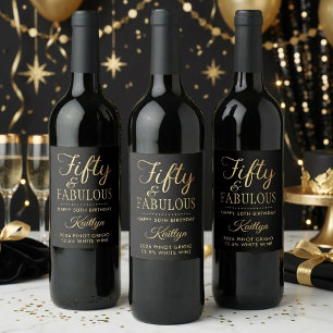 Etiqueta Para Botella De Vino Elegante Cincuenta y ¡Fabouloso! Fiesta de cumplea