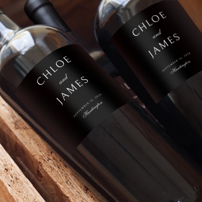 Etiqueta Para Botella De Vino Elegante clásico Boda de nombres negros formales (Subido por el creador)