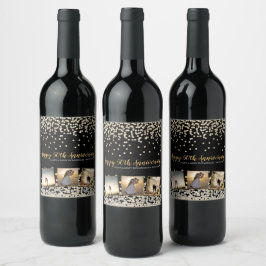 Etiqueta Para Botella De Vino Elegante Collage de Fotos con Confeti 50 Aniversar