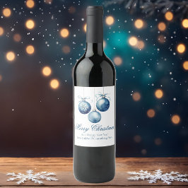 Etiqueta Para Botella De Vino Elegante compañía de adornos navideños azules