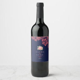 Etiqueta Para Botella De Vino Elegante Coral Floral y encaje