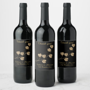 ETIQUETA PARA BOTELLA DE VINO ELEGANTE CORAZÓN DE ORO EUCALYPTUS PERSONALIZABLE 