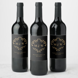 Etiqueta Para Botella De Vino Elegante Corona de Monograma de Lujo en Oro para B