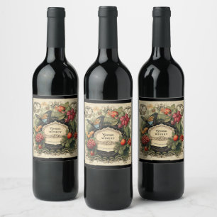 Etiqueta Para Botella De Vino Elegante Cottagecore Garden Berries personalizado