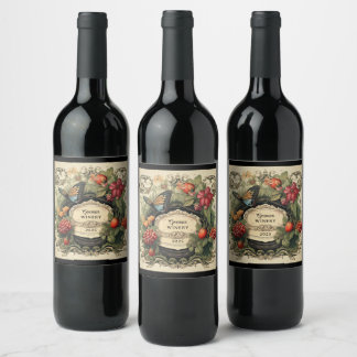 Etiqueta Para Botella De Vino Elegante Cottagecore Jardín Botánico Nombre y Año