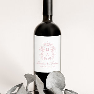 Etiqueta Para Botella De Vino Elegante cresta de chinoiserie de rosa monograma d