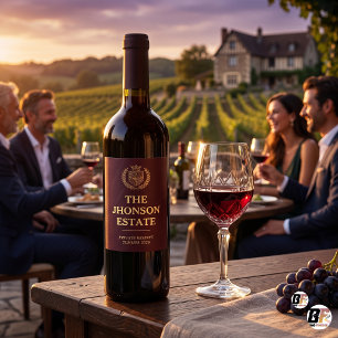 Etiqueta Para Botella De Vino Elegante Cresta Dorada Etiqueta de Viñedo Familiar