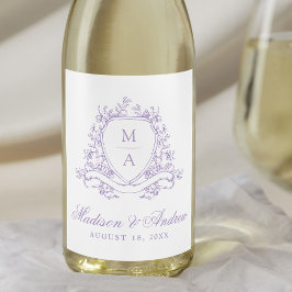 Etiqueta Para Botella De Vino Elegante Cresta Floral de Lavanda Monograma de Bod