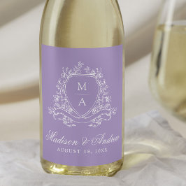 Etiqueta Para Botella De Vino Elegante Cresta Floral Monograma Bodas Lavanda