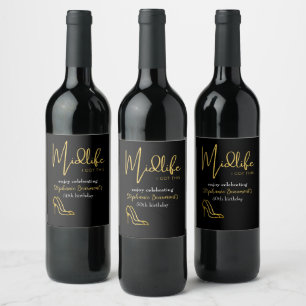 Etiqueta Para Botella De Vino Elegante Cumpleaños 50 de Oro Midlife You Got This
