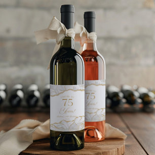 Etiqueta Para Botella De Vino Elegante Cumpleaños 75 Años Agata Oro Blanco