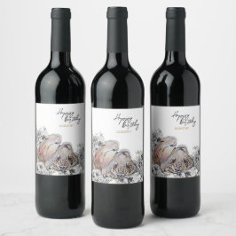 Etiqueta Para Botella De Vino Elegante cumpleaños botánico floral tigre