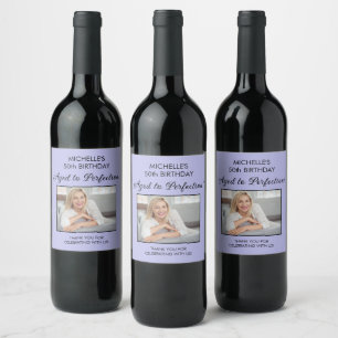 Etiqueta Para Botella De Vino Elegante Cumpleaños de Púrpura Envejecido a la Per