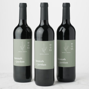 Etiqueta Para Botella De Vino Elegante Desierto Bodas Personalizadas Verde Cac