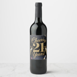 Etiqueta Para Botella De Vino "Elegante diseño de cumpleaños 21 - Purpurina de o