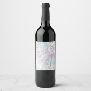 Etiqueta Para Botella De Vino Elegante diseño de plata con mandala de sol y luna