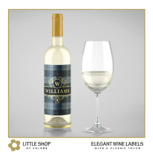 Etiqueta Para Botella De Vino Elegante dorado negro monogramado