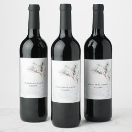Etiqueta Para Botella De Vino Elegante Ducha de Novia de Pino Blanco de Invierno