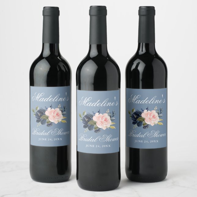 Etiqueta Para Botella De Vino Elegante ducha de novia dorada azul turquesa (Botellas)