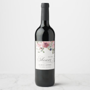Etiqueta Para Botella De Vino Elegante ducha de novia Dusky Rubor Rosa Floral