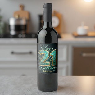 Etiqueta Para Botella De Vino Elegante e imponente Verde azulado y dorado 21º cu