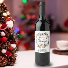 Etiqueta Para Botella De Vino Elegante Empresa Nombre Navidades de Wreath