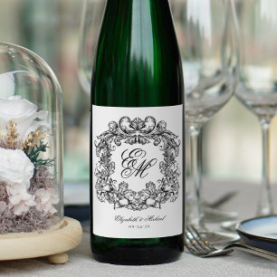 Etiqueta Para Botella De Vino Elegante Escudo Monograma Boda Vintage